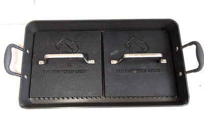 The Pampered Chef Nonstick Grill Griddle Pan & 2-Cast Iron Meat Presses
