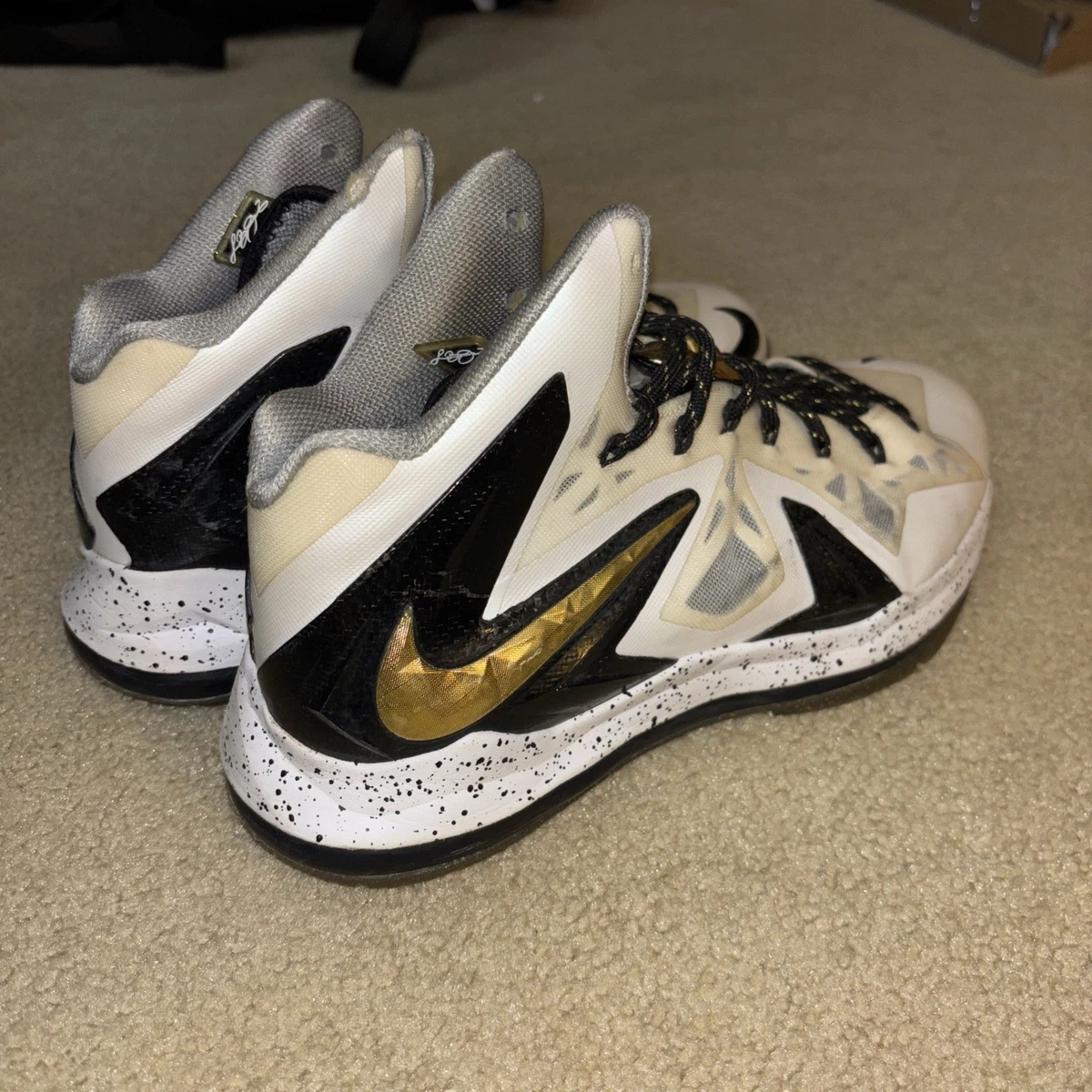 LEBRON X P.S. ELITE+ \'WHITE GOLD BLACK\' - Size 9.5 NIKE LEBRON X 10 PS P.S. ELITE + WHITE-METALLIC GOLD-BLACK  main image 2