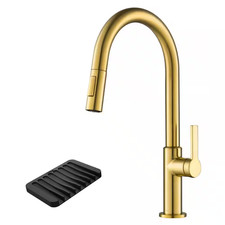 Oletto Single Handle Pull down Sprayer Kitchen Faucet in Spot-Free Brushed Brass