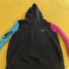 Vintage Nike Hoodie Boys Girls Pullover Sweatshirt Big Logo Blue Pink Swoosh M