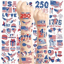 99 PCS 4th of July Temporary Tattoos, 12 Sheets Waterproof 4th of July Access...