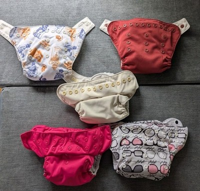 Reusable Modern Cloth Diapers Lot Of 5 Covers 3 One By Gro Via 2 BumGenius 
