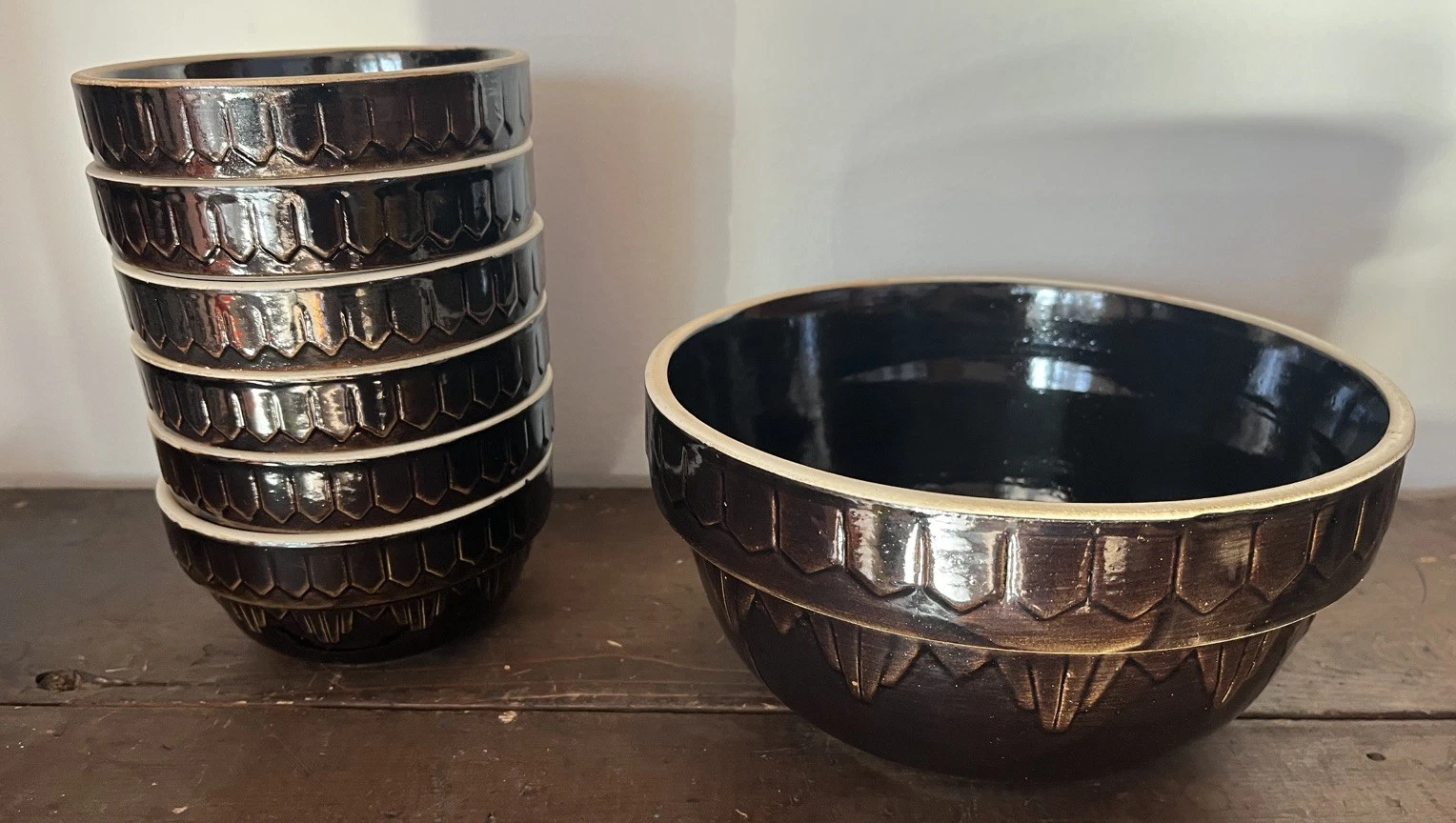 Vintage SET American General Pottery Stoneware Bowls, Star Mark, EUC 8" & 5"