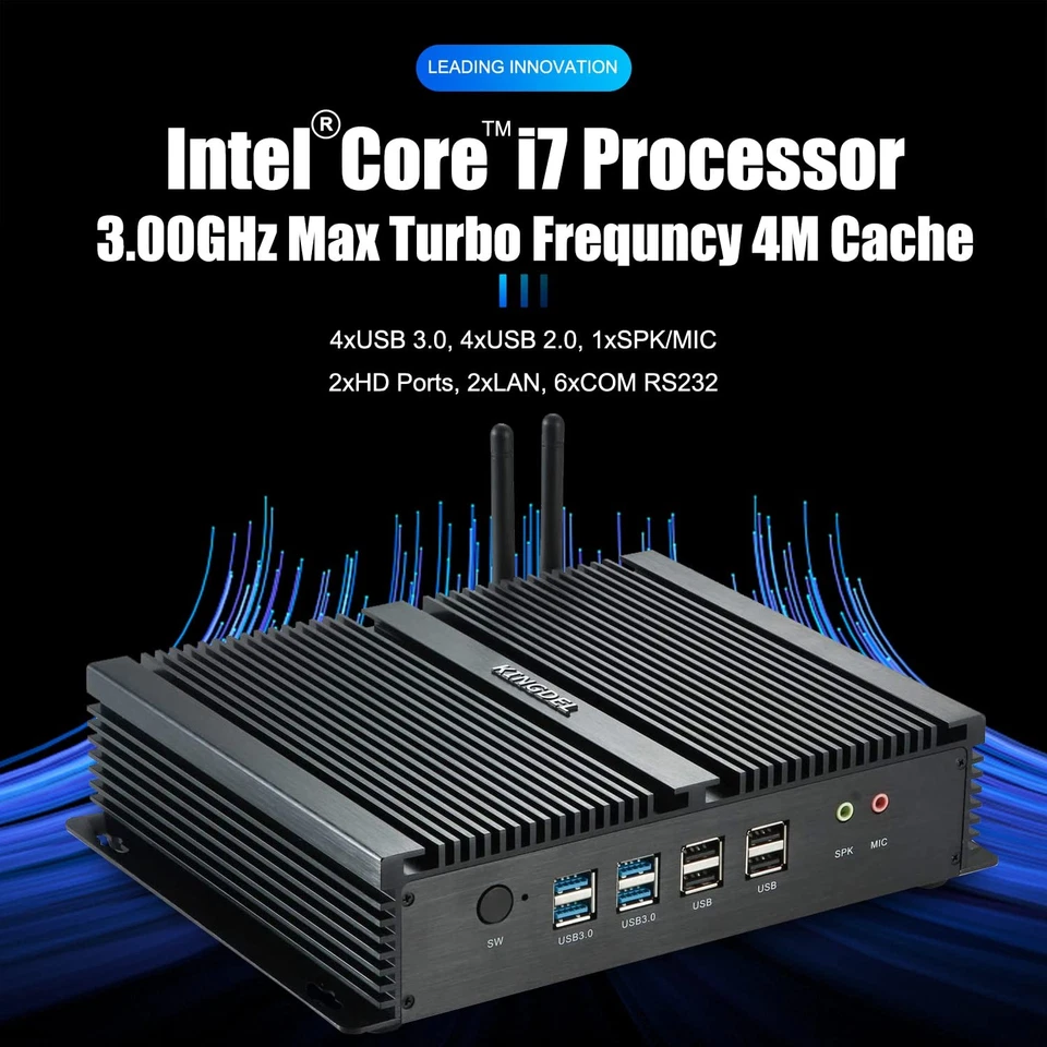 Fanless Mini Desktop Computer, Powerful Industrial PC with Core i7 CPU, 8GB R... - Image 2 of 4