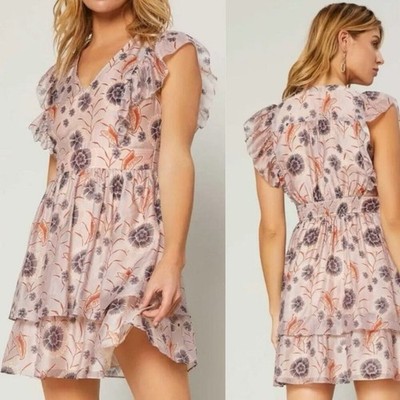 NEW Current Air Sleeveless Floral Mini Dress Lilac Orange Grey Size XS