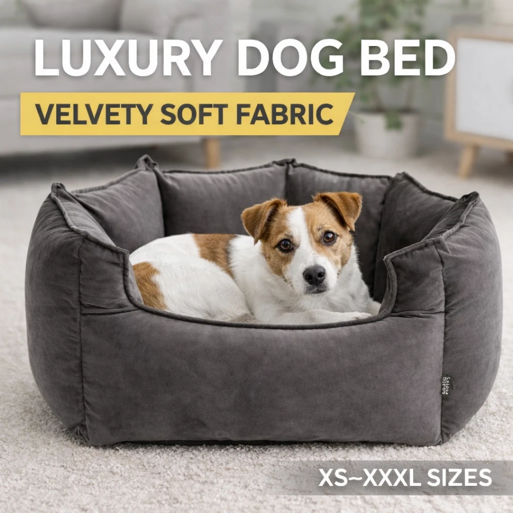Luxury Velvet Dog Bed Soft Pet Sofa Cushion with High Sides – Multiple Colours
Opens in a new window