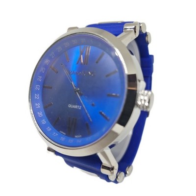 Techno King  Blue Rubber Silver Bullet Band Blue Face Fashion Mens Wrist Watch