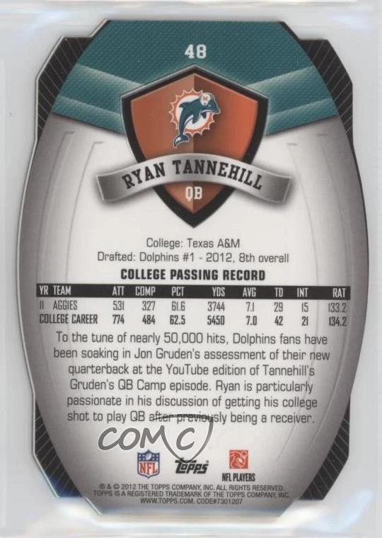 2012 Topps Prize Game Time Giveaway Die-Cut Ryan Tannehill #48 Rookie RC - Image 2 of 2