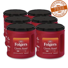 6 Pack Folgers Classic Roast Ground Coffee, Medium Roast, 25.9 oz Canister New