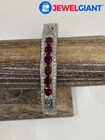 STERLING SILVER WHITE STONE RUBY 8.5 INCH CUFF BRACELET 24.3G #GK551