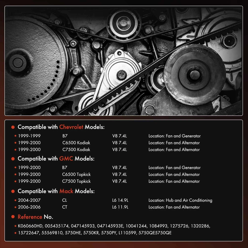 Cinturón serpentino de alta resistencia de 66,19 pulgadas para GMC B7 Chevrolet C6500 Kodiak Mack CL Foto 2 de 4