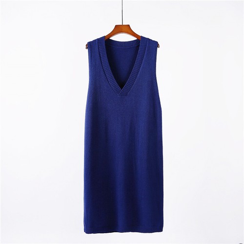 Damen Strick Weste Solide Tank Tops Ripp Saum Midikleid V-Ausschnitt Locker Freizeit - Bild 10 von 22