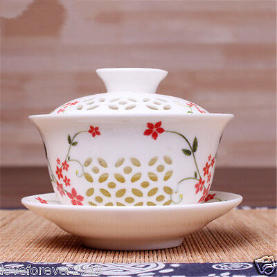 on sales porcelain gaiwan handpainted floral tureen lid saucer ceramic tea set4 