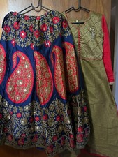 Indian detailed skirt, Blue/Red/brown/gold, Floral, small, Pre owned