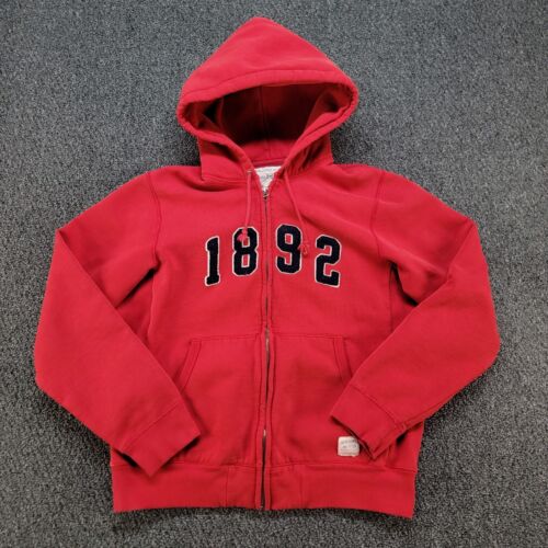 VTG Abercrombie Fitch Hoodie Mens Small Red Distressed Full Zip Sweatshirt Y2K