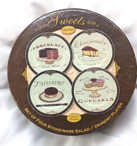 SWEETS COLLECTION STONEWARE SALAD DESSERT PLATE ANGELA STAEHLING ONEIDA SET OF 4 - Picture 3 of 10