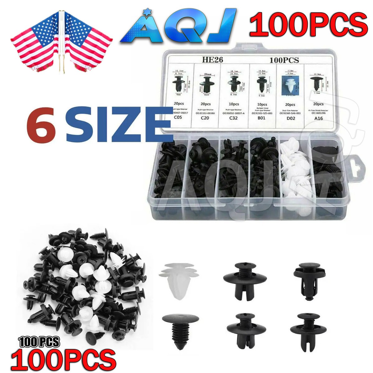 Car Clips 100PCS Bumper Retainer Clips Car Body Trim Clips Set, 6 Sizes Universal Plastic Rivets Fasteners Push Type Retainer Kit Push In Screws Fenders Panel C Volkswagen Plastic Car & Truck - Foto 8