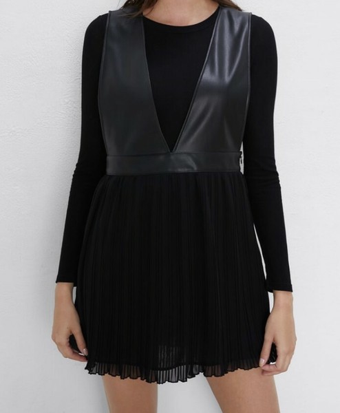 ZARA BLACK CONTRAST PLEATED DRESS