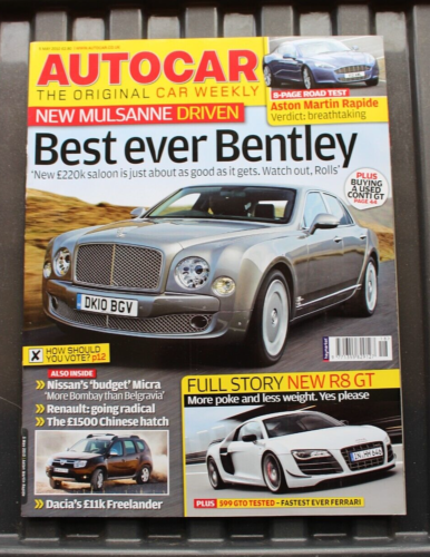 AUTOCAR 5 MAY 2010 - Bentley, Aston Rapide, 599 GTO, ASX, BMW Z4, Dacia Duster - Afbeelding 1 van 5