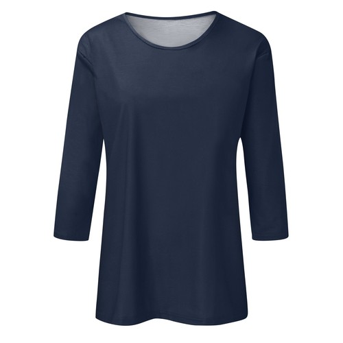 Women's Fashion Casual Three Quarter Sleeve T-Shirt Solid Color O-Neck Tops - Picture 11 of 30