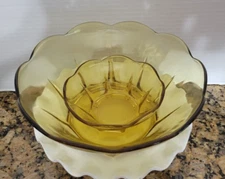 Vintage Anchor Hocking Swedish Modern Amber Chip And Dip Set 2 Piece Set