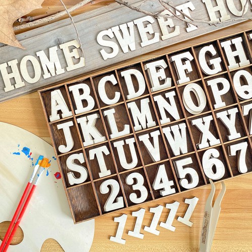 180 Pieces 1-3/4 Inch 1.75" Wooden Letters Wooden Numbers with Rustic Divider... - Picture 2 of 8