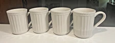 SET of 4*  Philippe Richard BRENTWOOD Coffee 4" MUGS Solid WHITE Ribbed DOT RIM