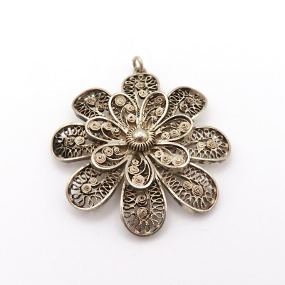 Schöner Anhänger 835er Silber Filigran Floral Blume Vintage Flower Pendant *F