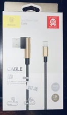 Phone Cable CHARGER CORD Yart Innovative Elbow Design 150cm/5' Black&Gold Baseu