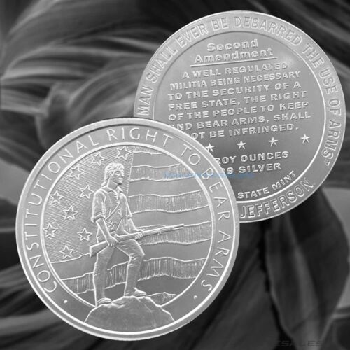 5oz GSM Second Amendment Right to Bear Arms BU Silver Round Coin in CAPSULE! - Picture 2 of 4
