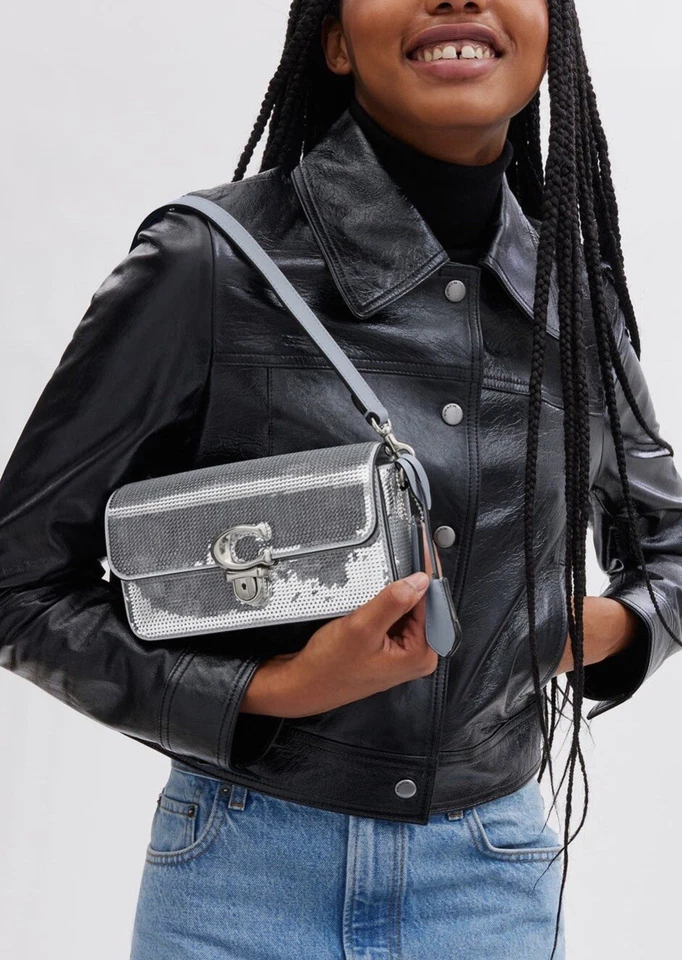 COACH Studio Baguette Sequin Shoulder Crossbody Bag- Silver - Image 4 of 4
