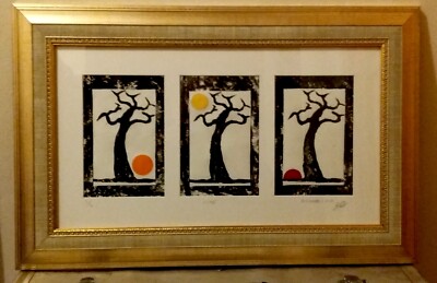 'LIFE CYCLE', handbrünierte Reliefdrucke, limitierte Auflage signiert 2/2 Tryptik.