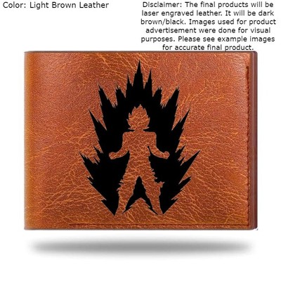 Custom Engraved POWER UP SUPER SAIYAN Leather Bifold Wallet - 3 Color Choices