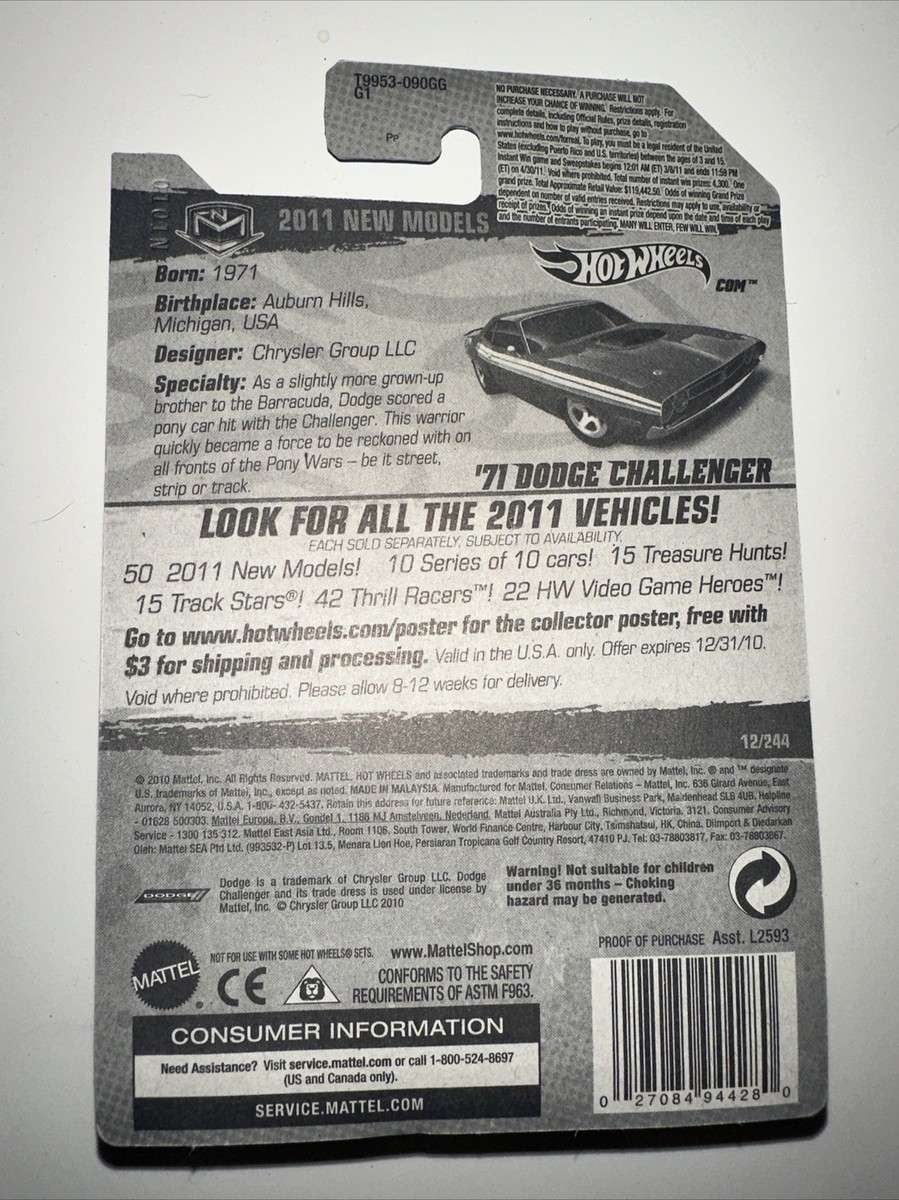 71 Dodge Challenger Hot Wheels 2011 New Models Purple 12/50 NEW 1