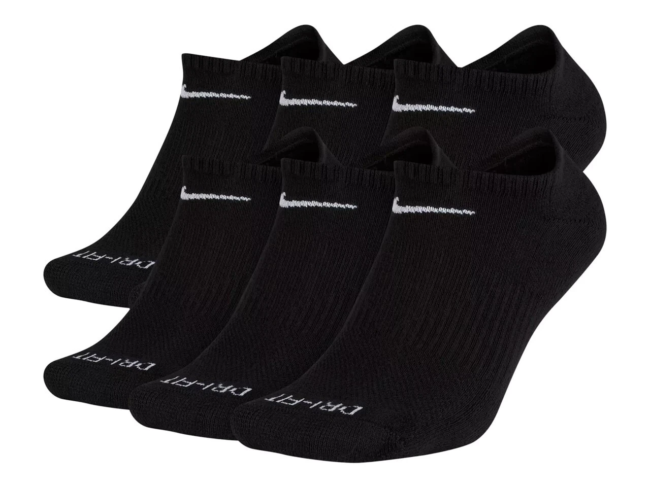 Nike Mens Everyday Plus Cushioned No Show Socks 6 Pack Dri Fit Black Large NEW