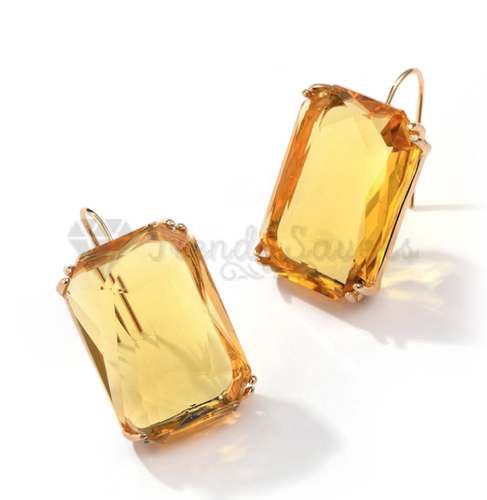 Women Luxury Charm Square Shaped CZ Acrylic Crystal Geometric Big Drop Earrings - Picture 56 of 76