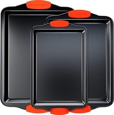 Premium Non-Stick Baking Sheets Set of 3 Small, Medium, Large, Red and Black