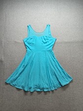 Express Women Skater Dress 4 Blue Fit &Flare Sheer Mesh Detail Scoop Neck Party