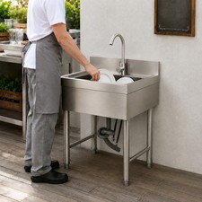 Commercial Utility Sink Stainless Steel Kitchen Sink 1 Compartment with Faucet
