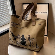 Women’s Canvas Tote Bag Durable Shoulder Handbag Spacious Zipper Closure Classic