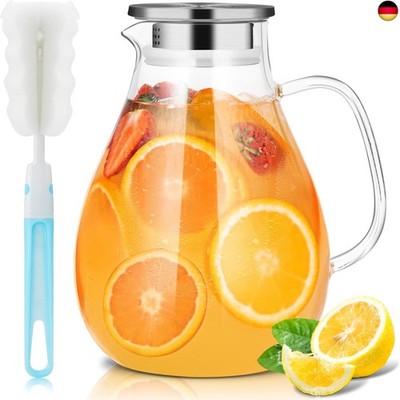 SUSTEAS 2.5 Liter 75oz Wasserkaraffe, Glaskaraffe mit Deckel und Breitem Griff,