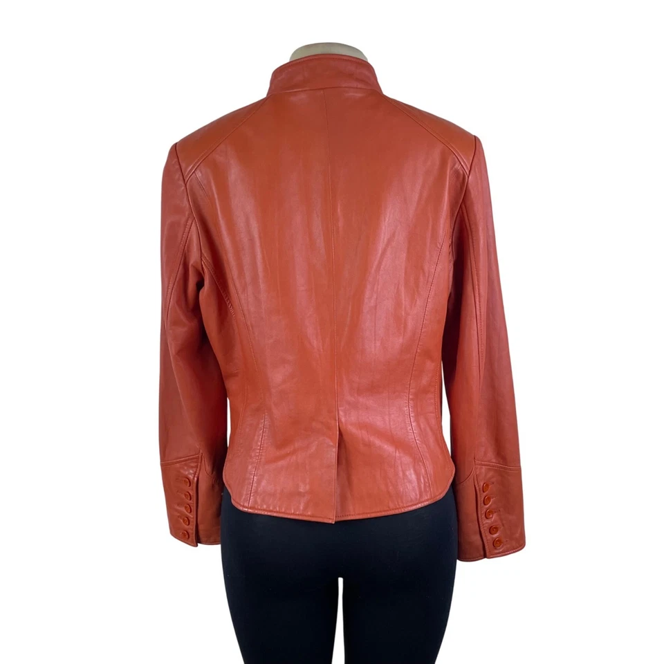Cache Women's Orange Faux Leather Button-Front Jacket Stylish Fit - Image 2 of 4
