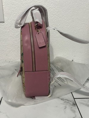 Coach Floral Print Backpack Pink Beige Medium Designer Women's Bag