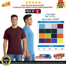2 Pack Of Port  Company PC55PT Men's Cotton/Polyester Tall Blend Pocket T-Shirt