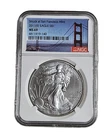 2011 (S) $1 AMERICAN SILVER EAGLE NGC MS69 STRUCK AT SAN FRANCISCO BRIDGE LABEL
