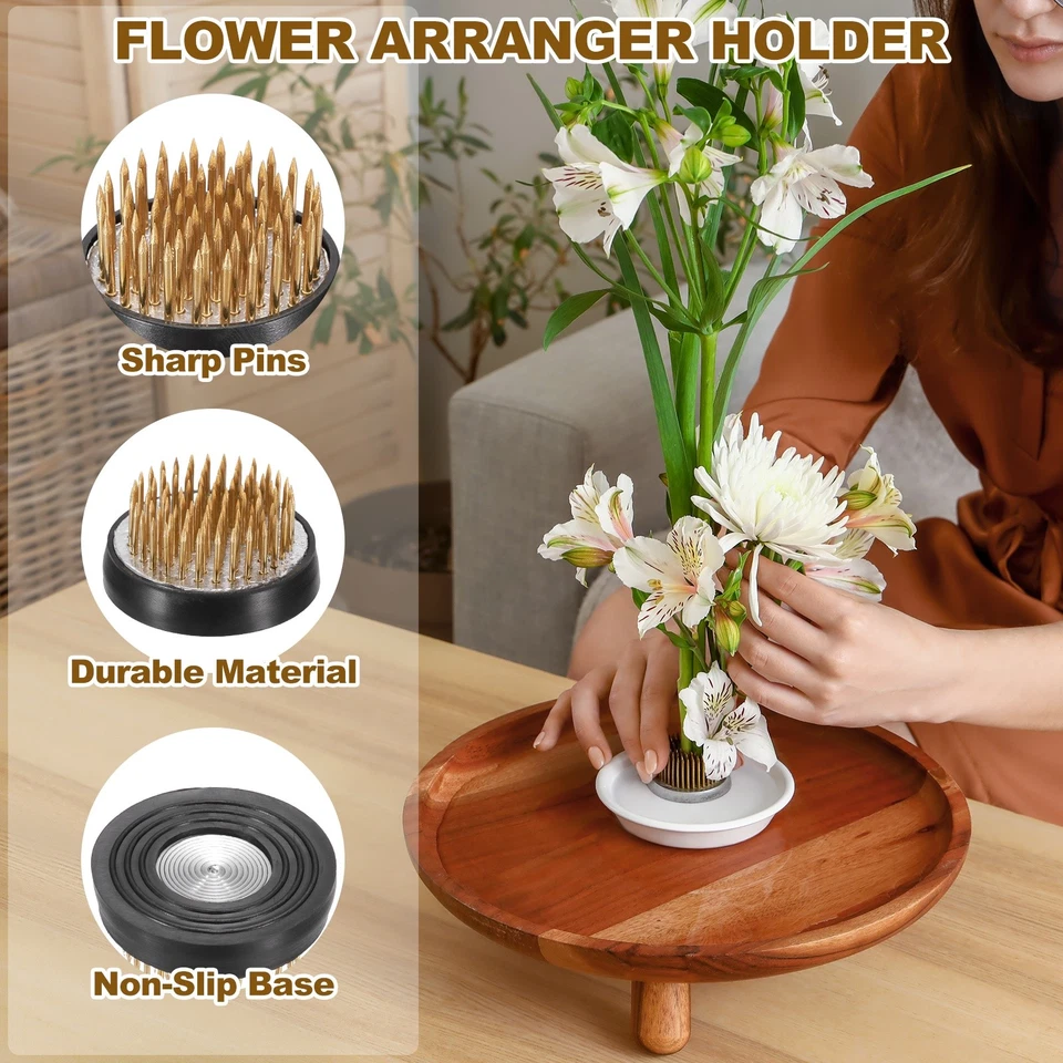 8Pcs 1.6" Round Brass Floral Frogs Arranger Holder Pin, Brass/Silver/Black Foto 3 de 4