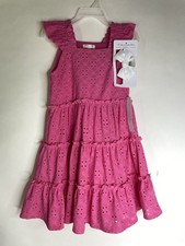 Tahari Girl Fit and Flare Dress Eyelet Hot Pink with Hair Claw Clip Girls Size 5