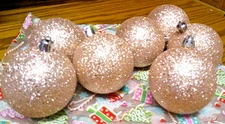 7pc Pink Glitter CHRISTMAS 2.5" - Lot #3/4 Assorted Ball Ornaments Plastic  1036