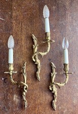3x Vintage Gilt Brass Wall Lights Sconces French Rococo Hollywood Regency Single