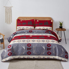 Black Bear Lodge Quilt Full/Queen Size Rustic Bedding Antlers Lightweight Cabin